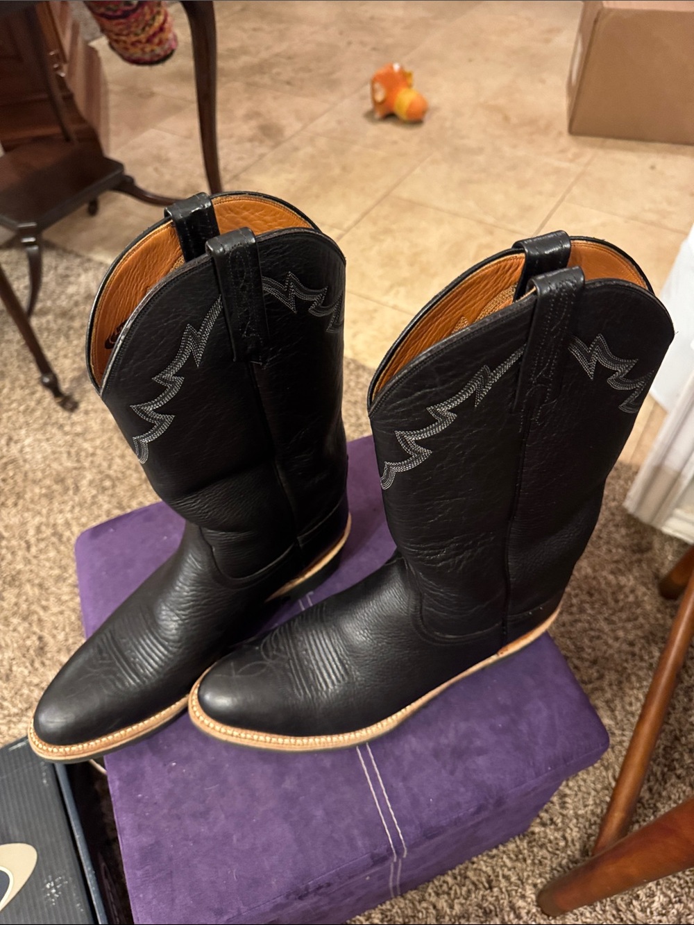 Lucchese 2000 Men's Black Leather Western Boots Sz 10D - Picture 3 of 6